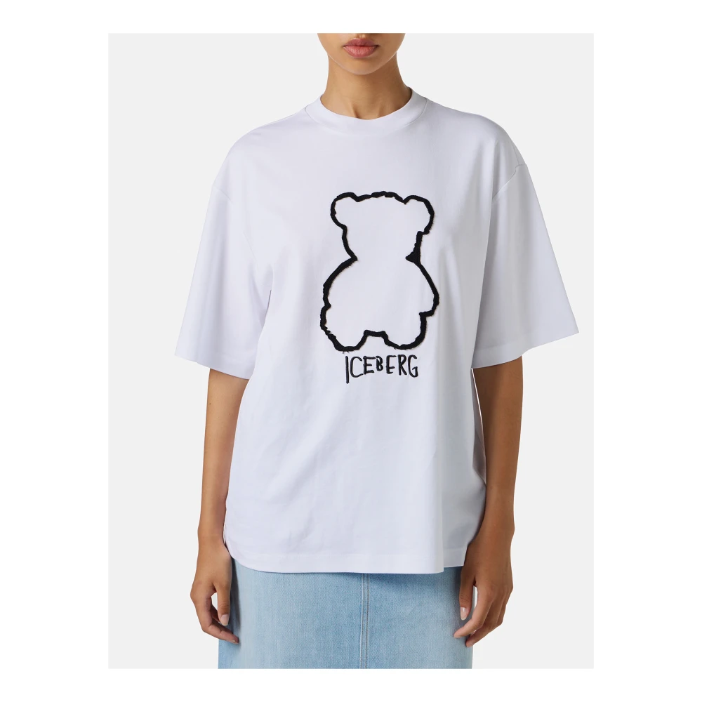 Iceberg Wit katoenen jersey T-shirt met beerprint White Dames