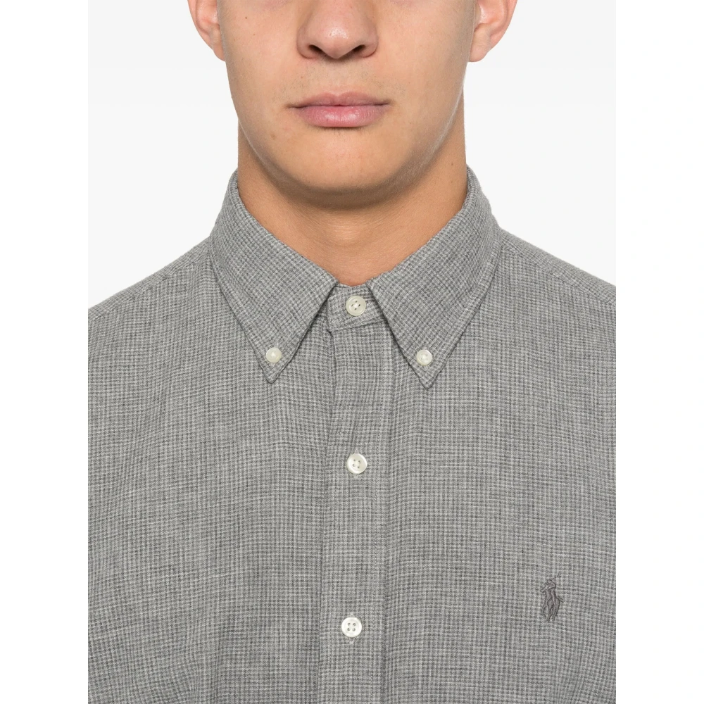 Polo Ralph Lauren Geborduurd Katoenen Overhemd Aangepaste pasvorm Gray Heren