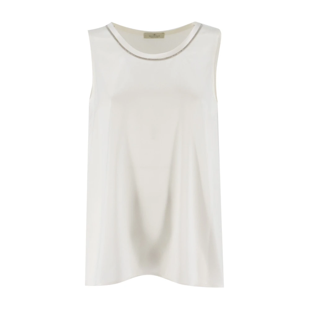 Panicale Zijden Crew Neck Top met Luminous Details Beige Dames