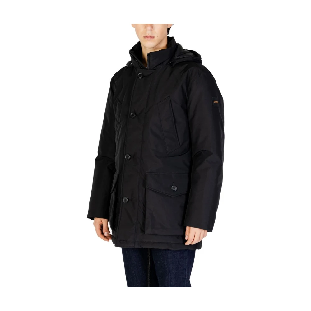 Hugo Boss Zwarte Polyester Jas Herfst Winter Collectie Black Heren