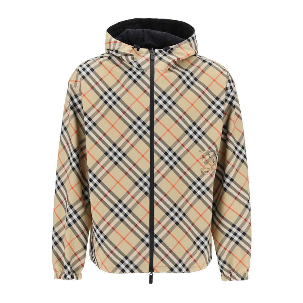 Burberry Omkeerbare Check Hooded Windbreaker Jas Beige Heren