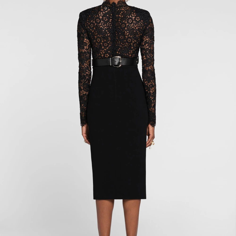 Roberto Cavalli Kanten-paneel wollen jurk met riem Black Dames