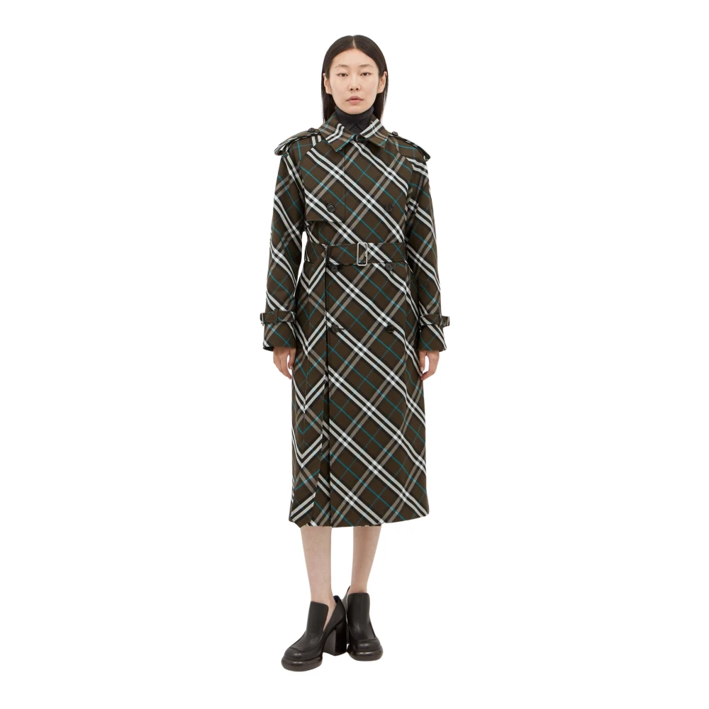 Burberry Women's Green Classic Check Trench Coat