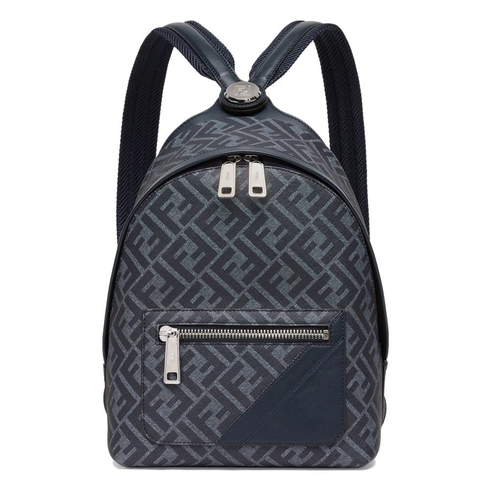 Fendi Blauwe leren schoudertas met FF-logo Blue Heren