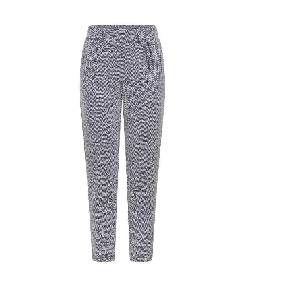 Ichi Gray Blue Herringbone Jacquard Trousers - Female - Slim-Fit Trousers - Xs - Trousers