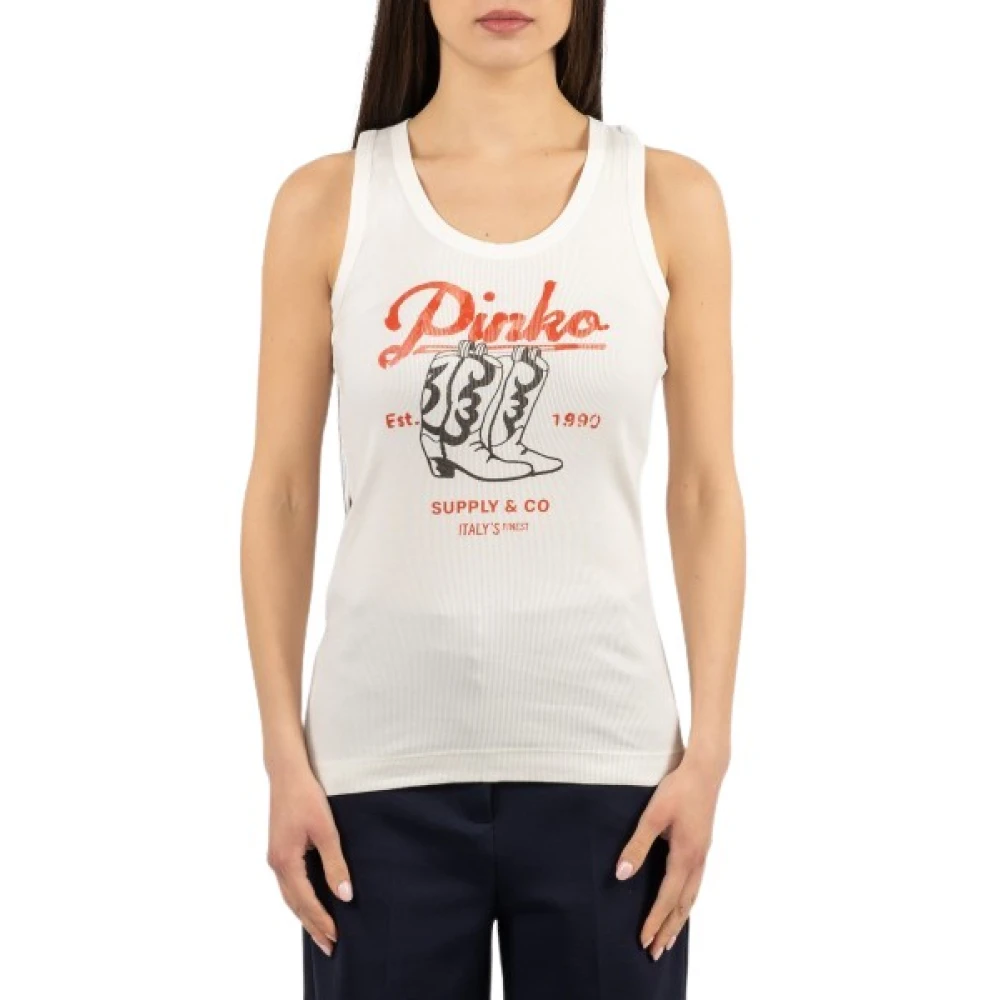 Pinko Vrouw Wit Tops Dames, M, Katoen, Canotta