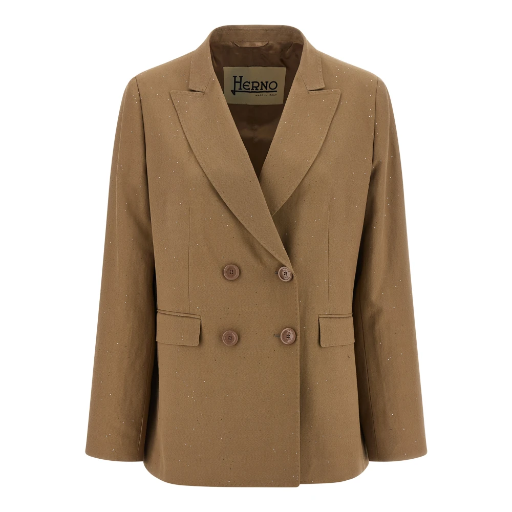 Herno Beige Double-Breasted Sequin Blazer