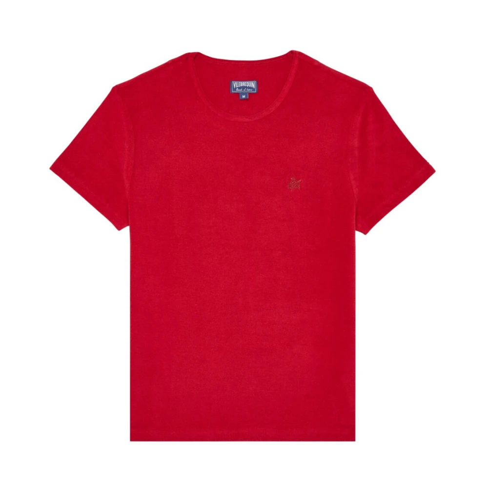 Vilebrequin Effen Unisex T-shirt van Badstof met Schildpad Red Heren