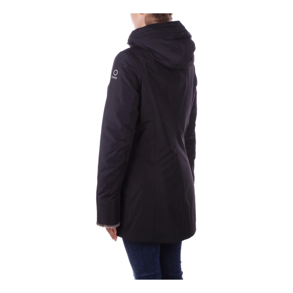 Suns Zwarte Hoodie met Rits en Knopen Black Dames