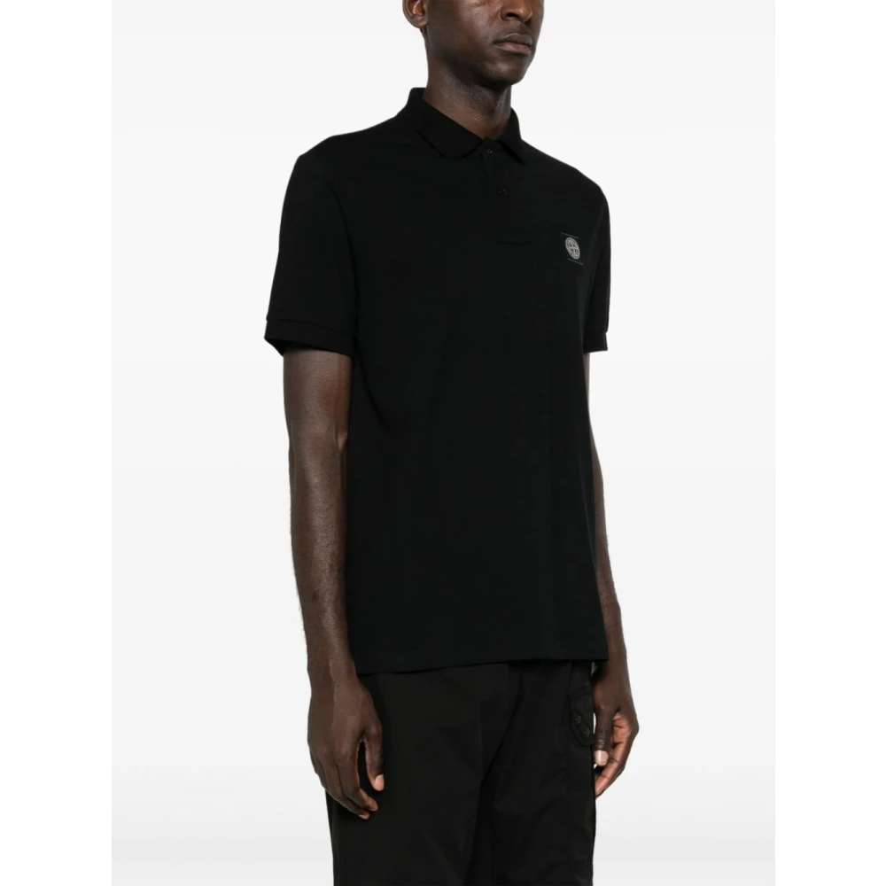 Stone Island Zwarte Polo Shirt met Kompas Logo Black Heren