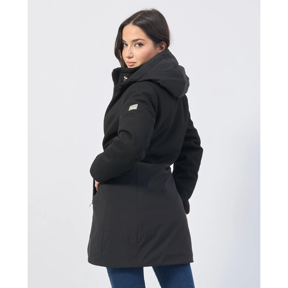 YES ZEE Zwarte Lange Gebreide Hoodiejas Black Dames