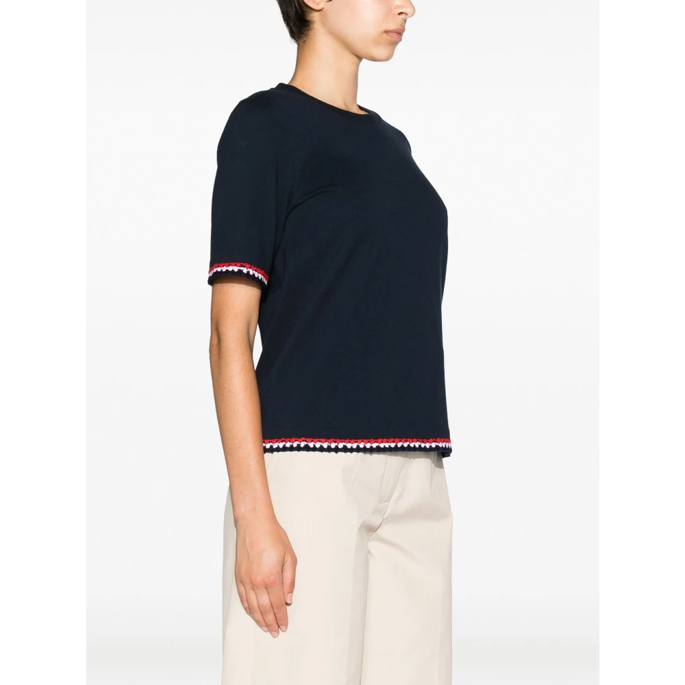 Thom Browne Navy Tricolor Gestreept Katoenen Tee Blue Dames