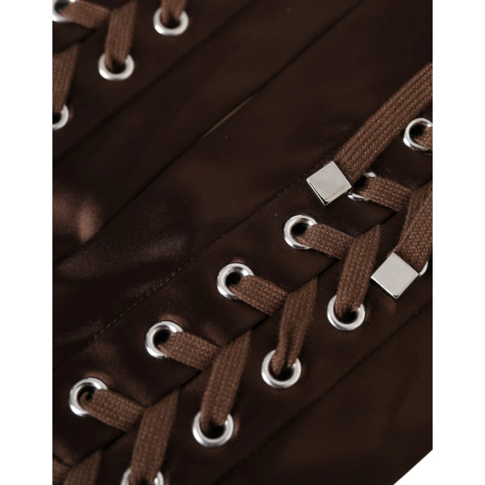 Dolce & Gabbana Bruine Kant Fingerloze Handschoenen Brown Dames