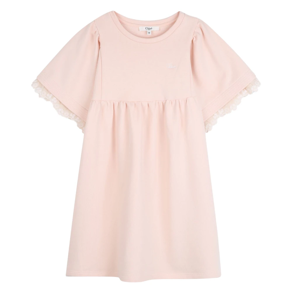 Chloé Girls Pink Dresses, 12 Y, Embroidered Flutter Sleeve Dress