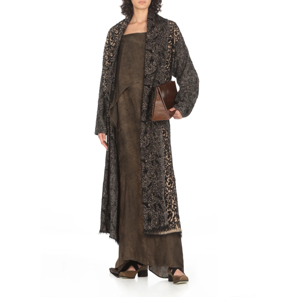 UMA Wang Bruine Bloemen Ruche Jurk Brown Dames