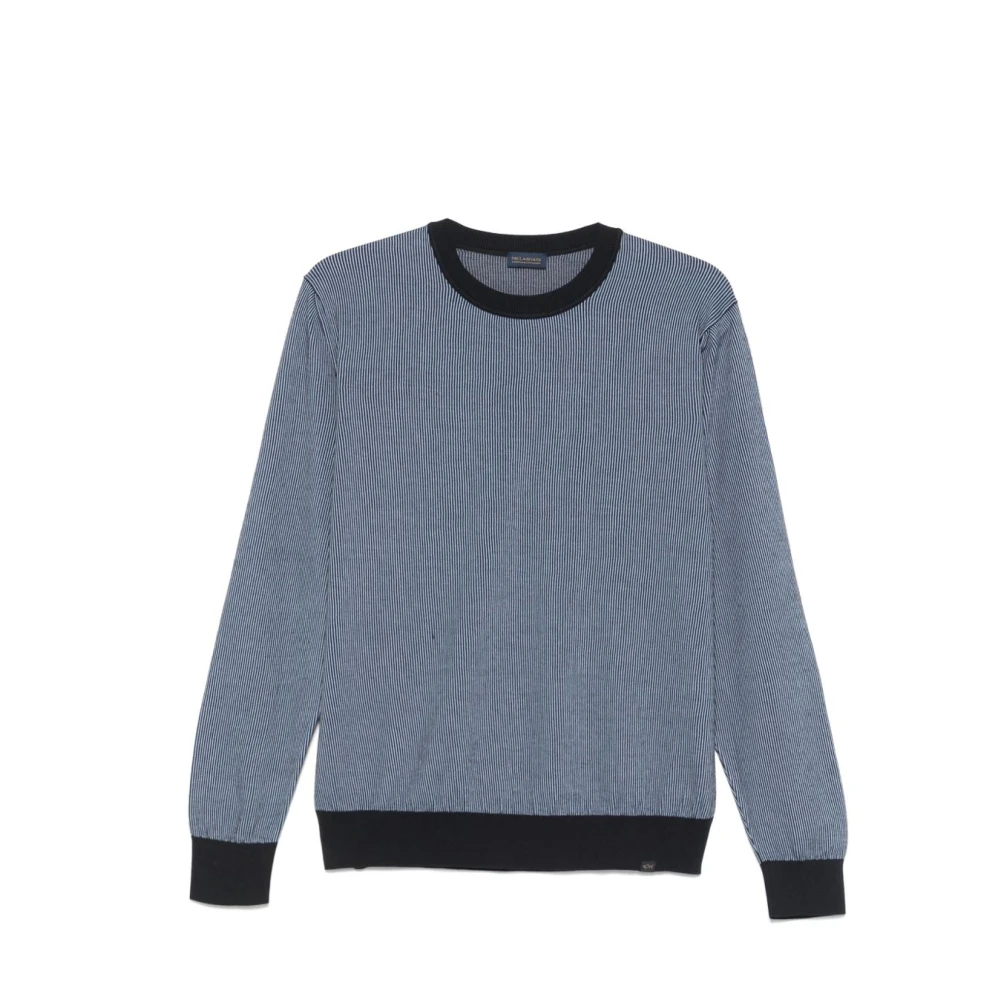 Paul & Shark Men's Blue Round-Neck Knitwear,, Crew Neck Jumper Ribbed Extra Large