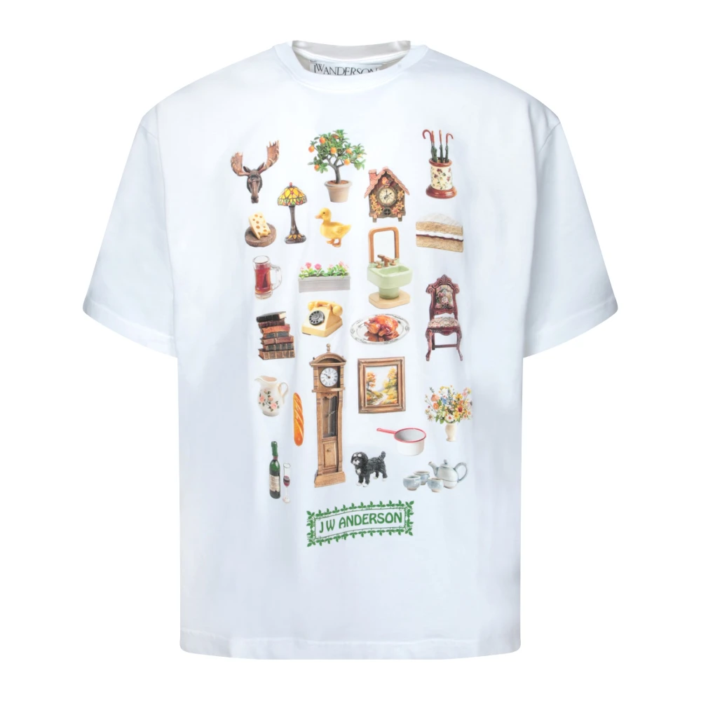 Jw Anderson Men's White T-Shirts, Xl, Cotton T-Shirt With Diorama Print