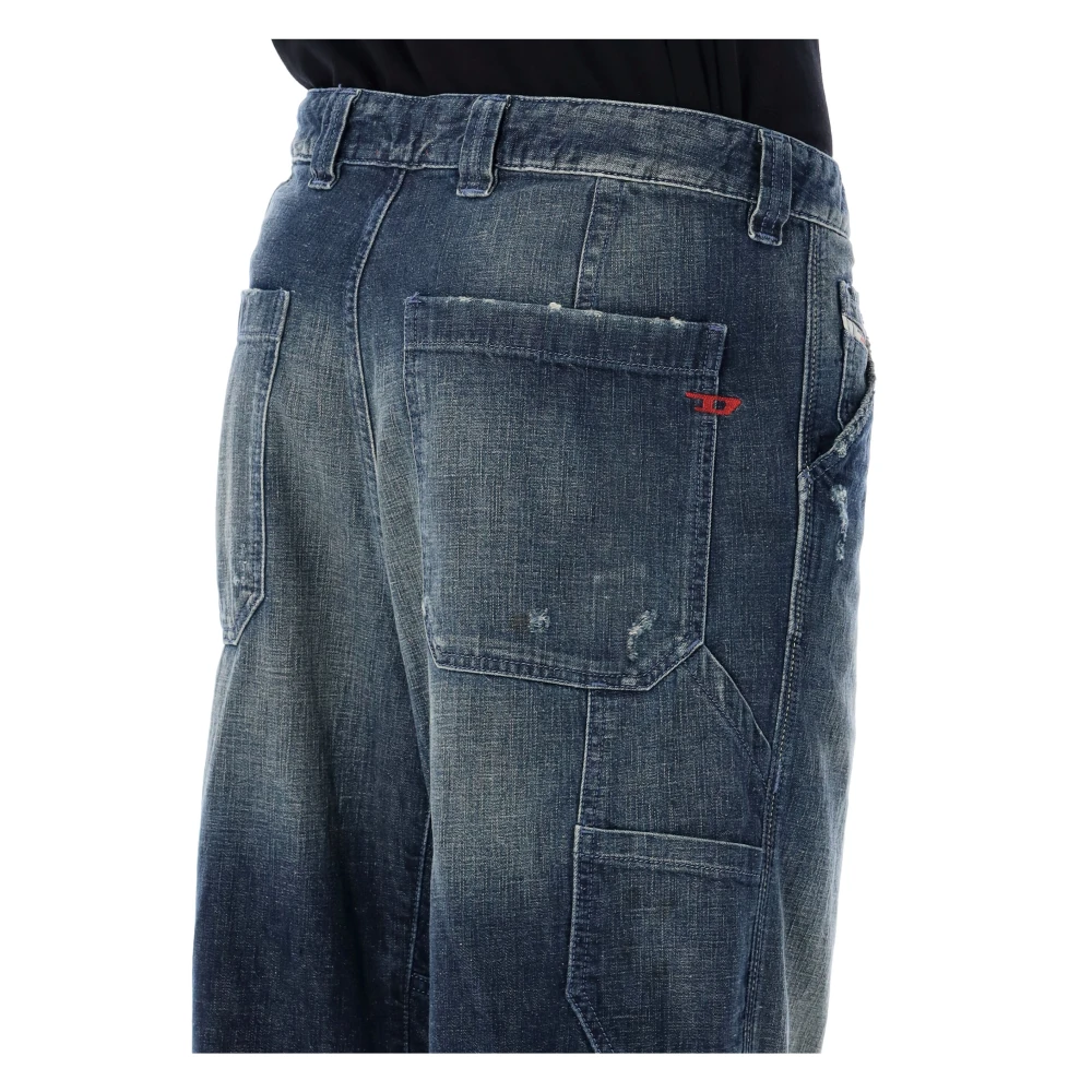 Diesel Versleten Wide-Leg Blauwe Jeans Blue Heren