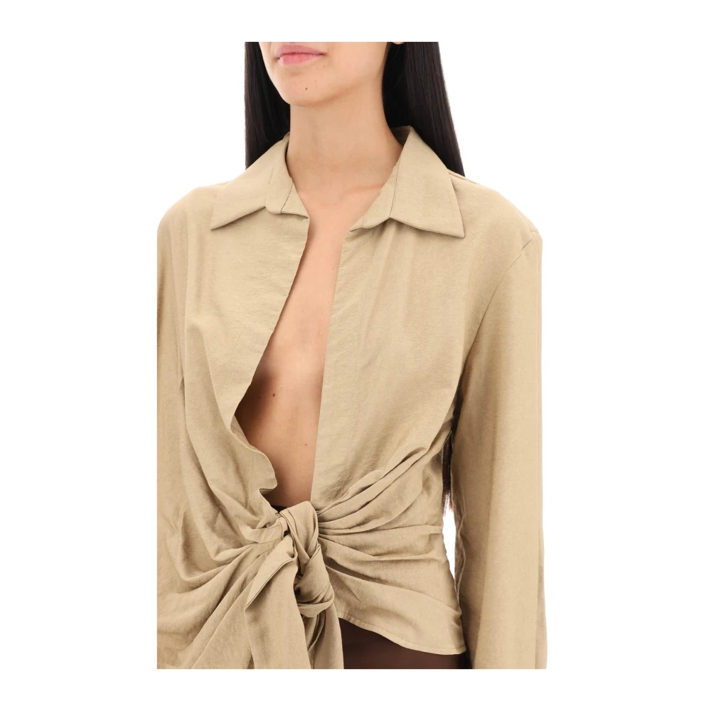 Jacquemus Klassieke Witte Button-Up Overhemd Beige Dames