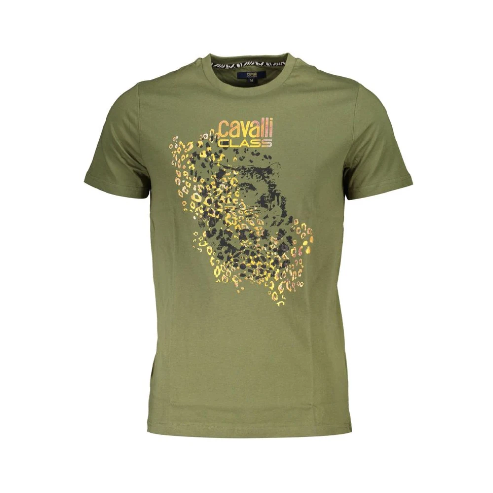 Cavalli Class Men's Green Print Logo Short Sleeve Tee 2XL