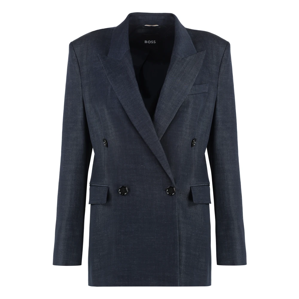 Hugo Boss Tweed Revers Jas Blue Dames