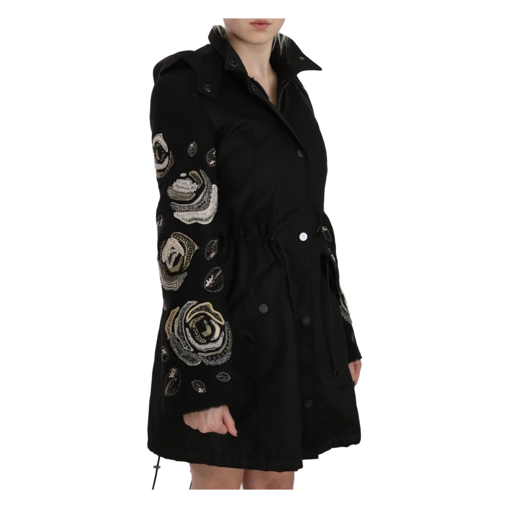 John Richmond Elegante Zwarte Parka Jas met Parels Black Dames