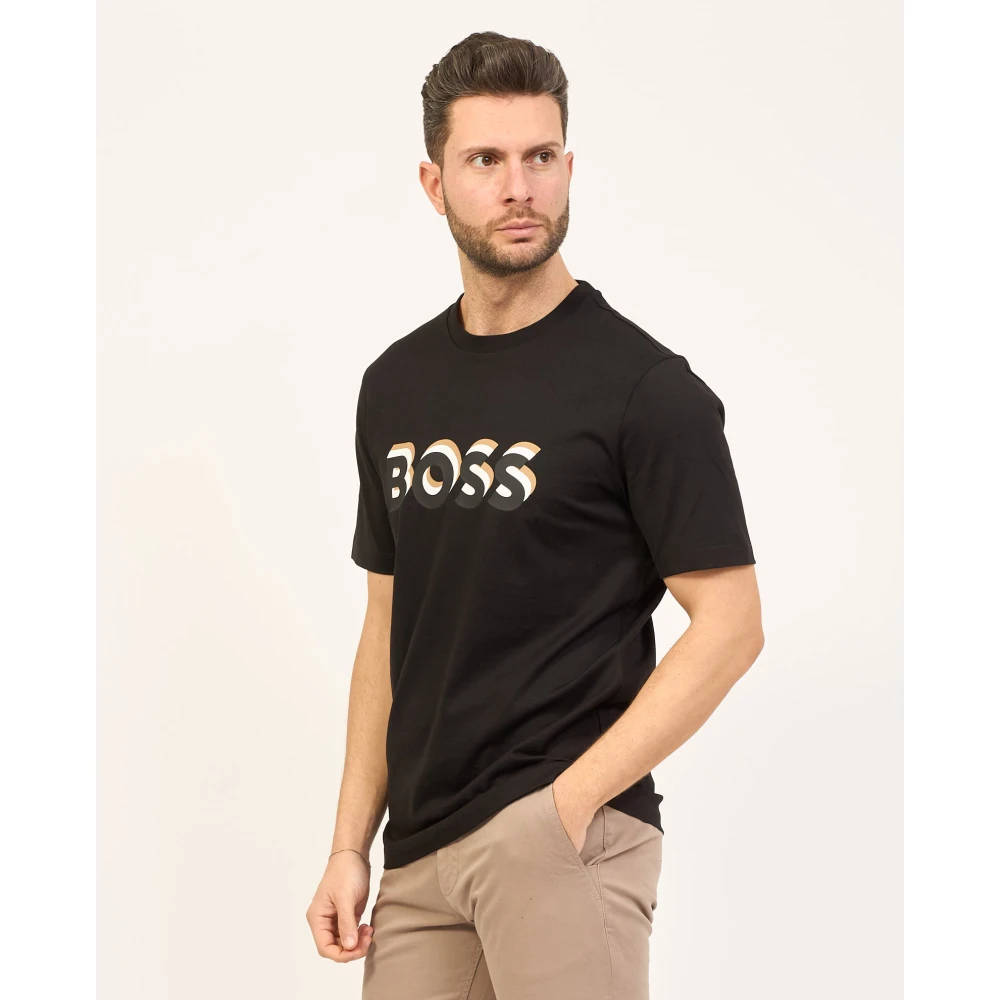 Hugo Boss Regular Fit Katoenen T-Shirt met Rubberen Logo Black Heren