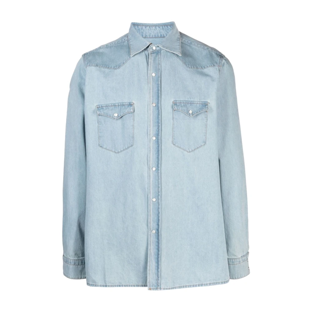 Giuliva Heritage Blauwe Denim Overhemd voor Mannen Blue Heren