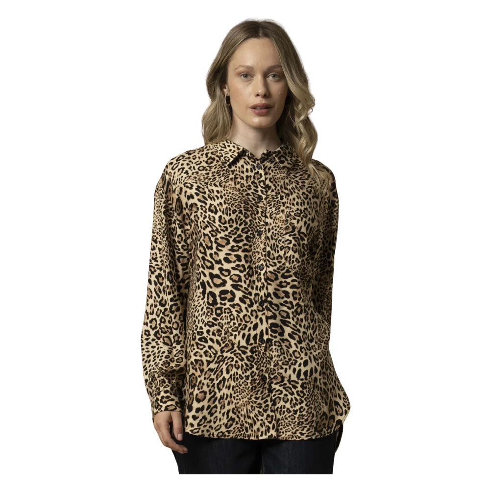 Kocca Women's Brown Shirts, S, Leopard Print Long Sleeve Shirt