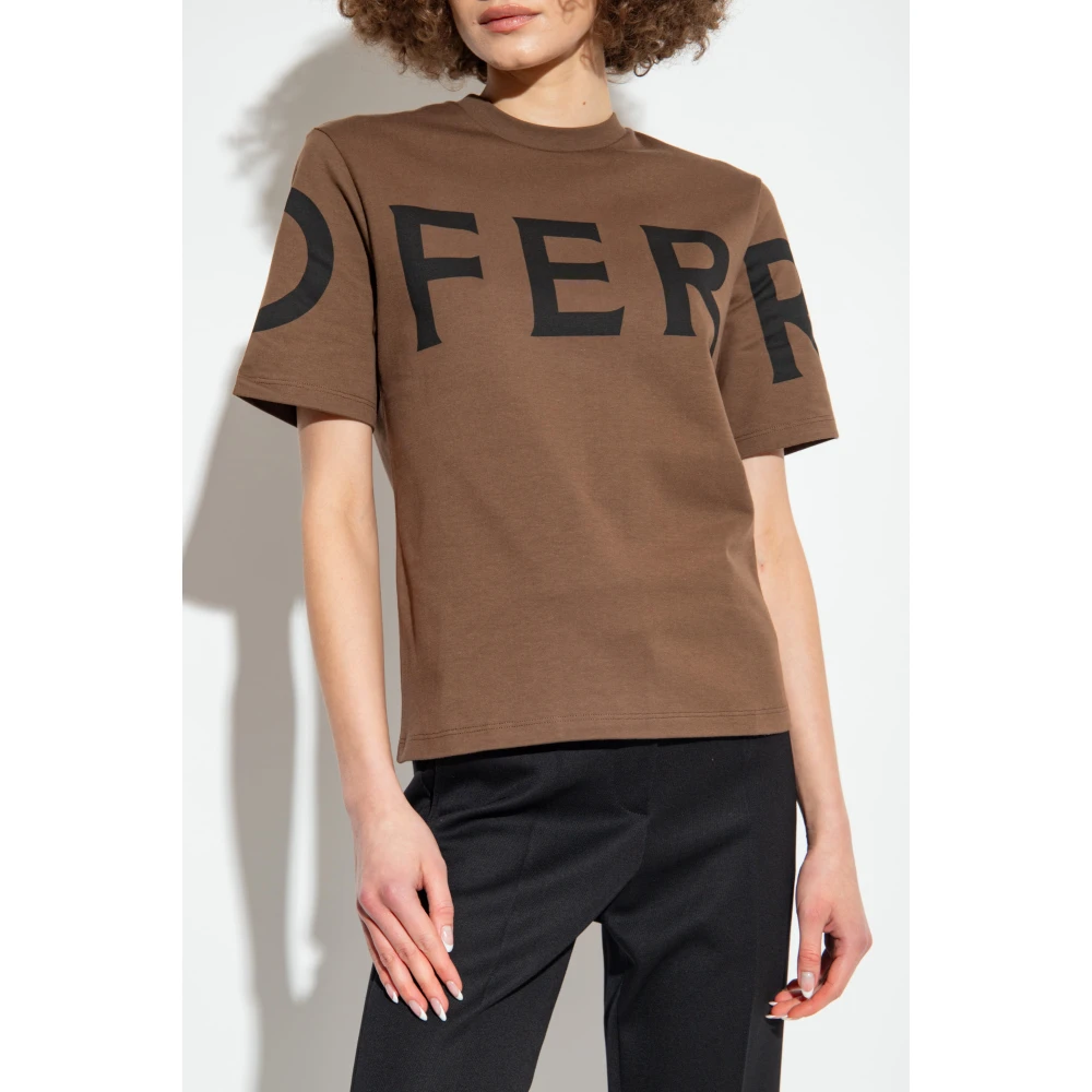 Salvatore Ferragamo T-shirt met logo Brown Dames