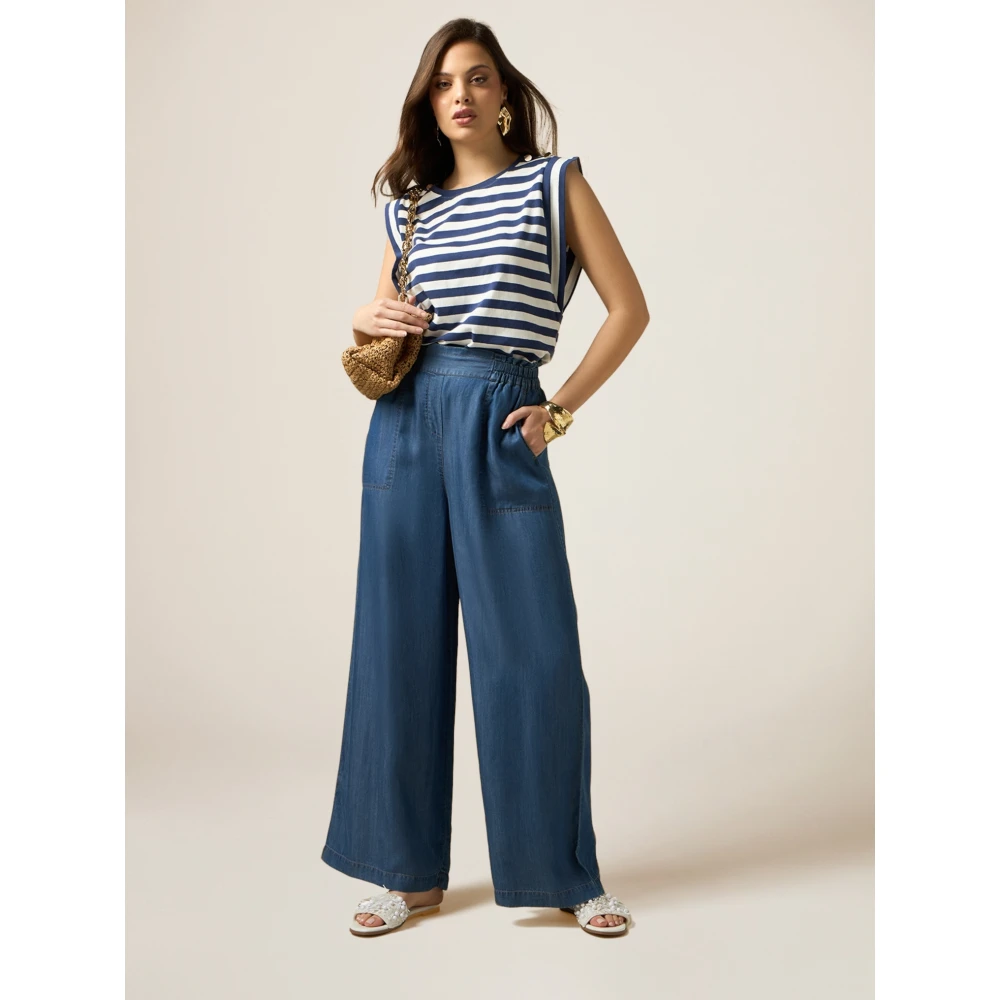 Oltre Tencel Palazzo Broek met Denim Effect Blue Dames