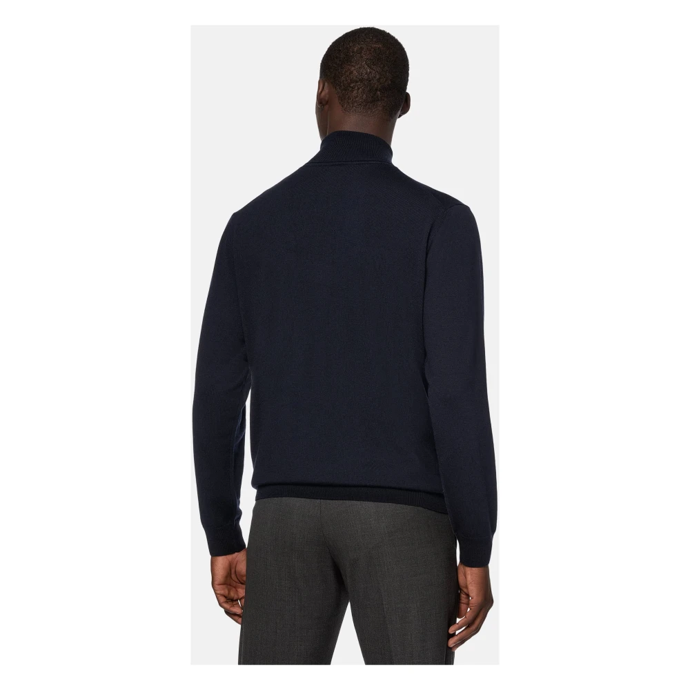 Boggi Milano Merino wollen trui met polokraag Blue Heren