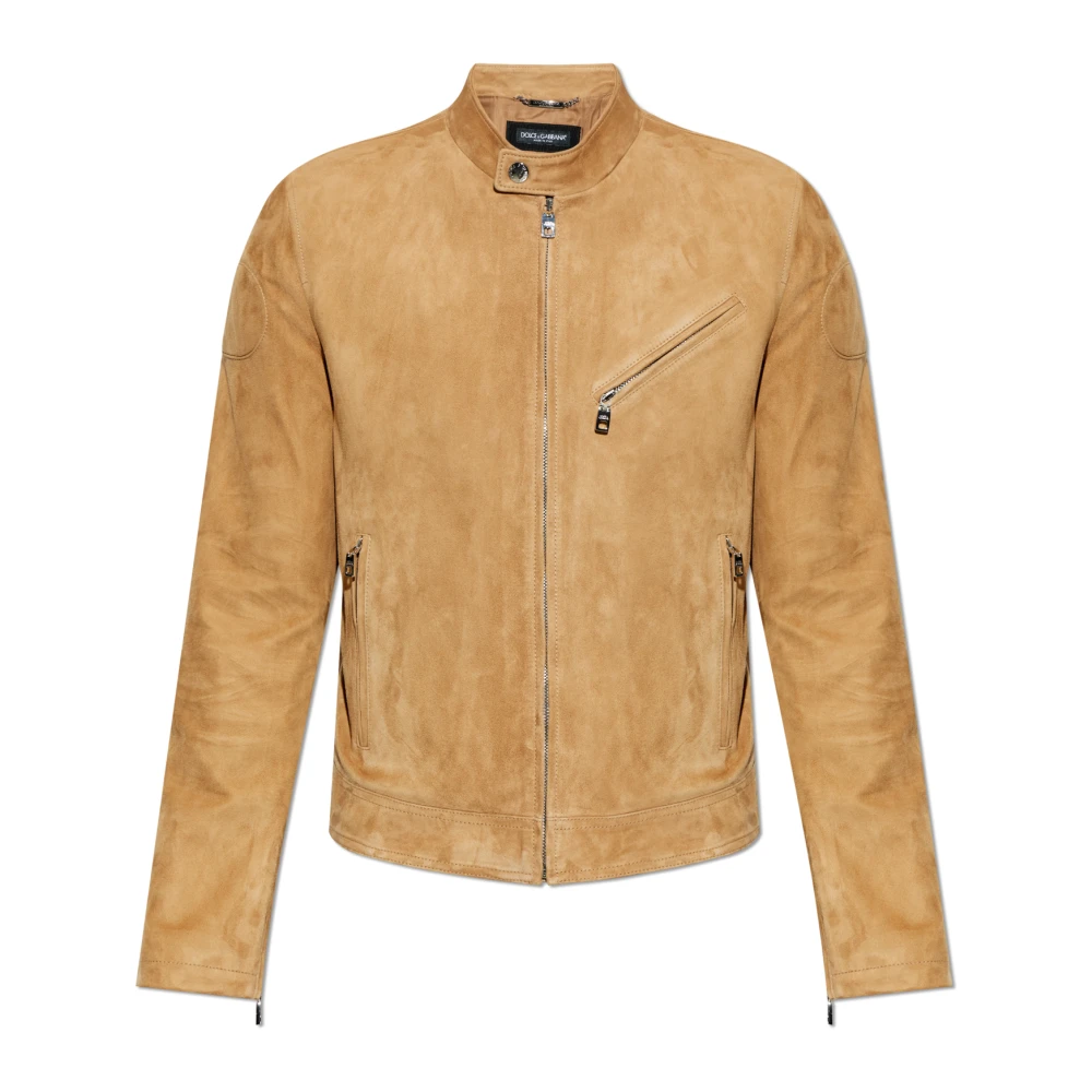 Dolce & Gabbana Homme Beige Vestes, Taille: L Veste En Daim D'agneau Avec Col Montant
