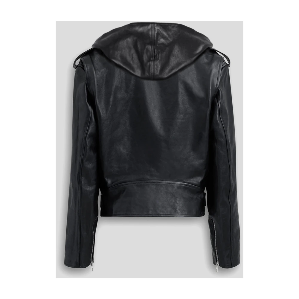 Alaïa Leren Hooded Biker Jas Black Dames