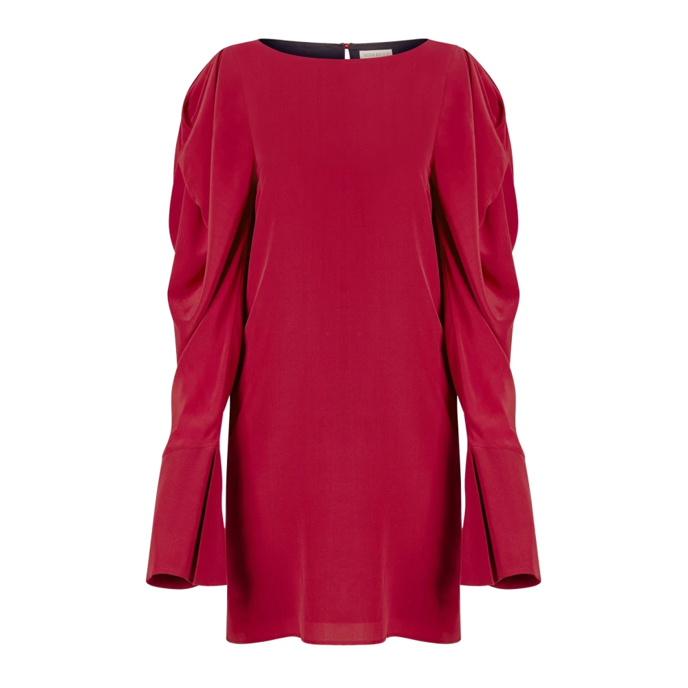 Nina Ricci Rosa Rynkad Ärm Mini Klänning Red, Dam