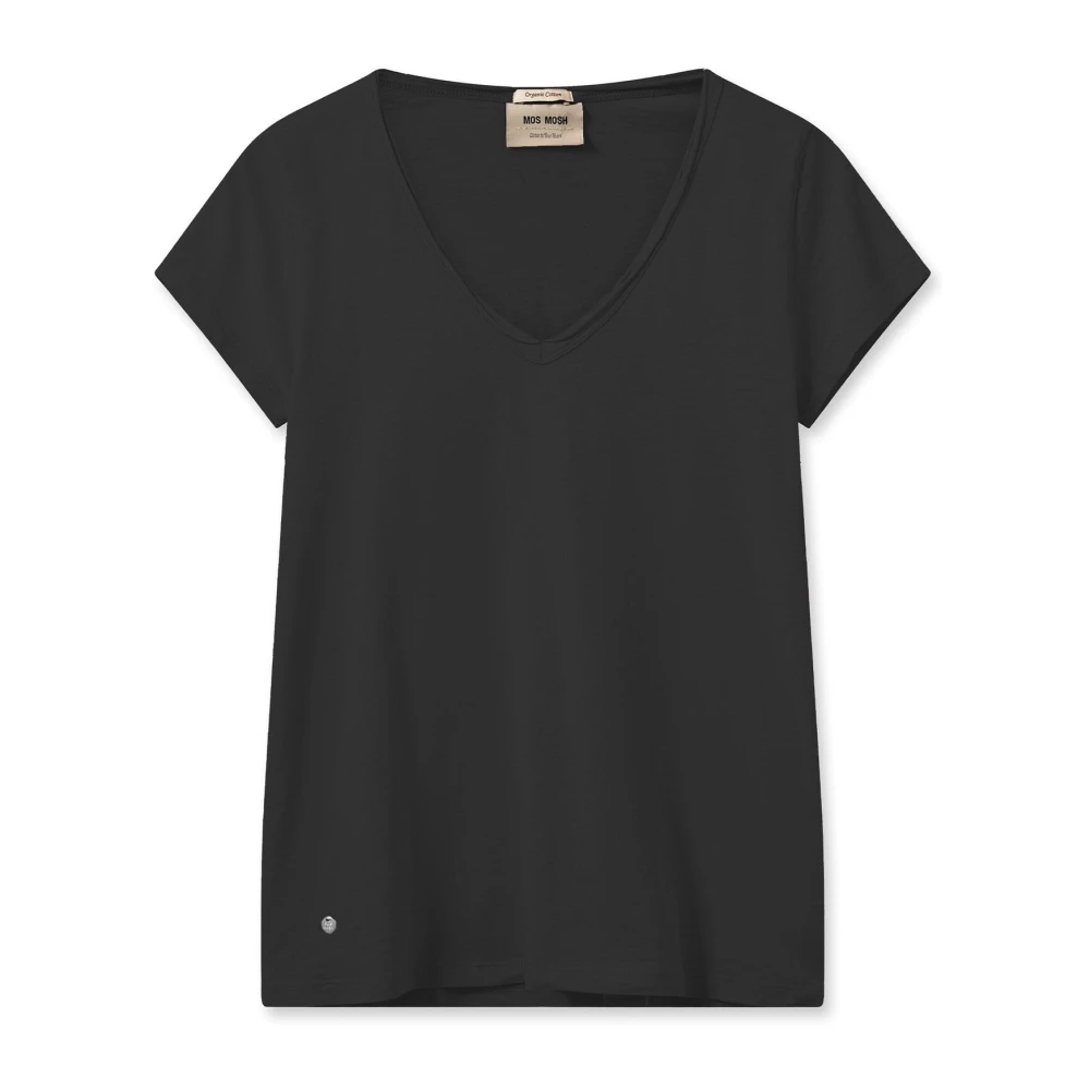 Mos Mosh Women's Black V-Neck Basic Tee Top - T-Shirts - L - Tops