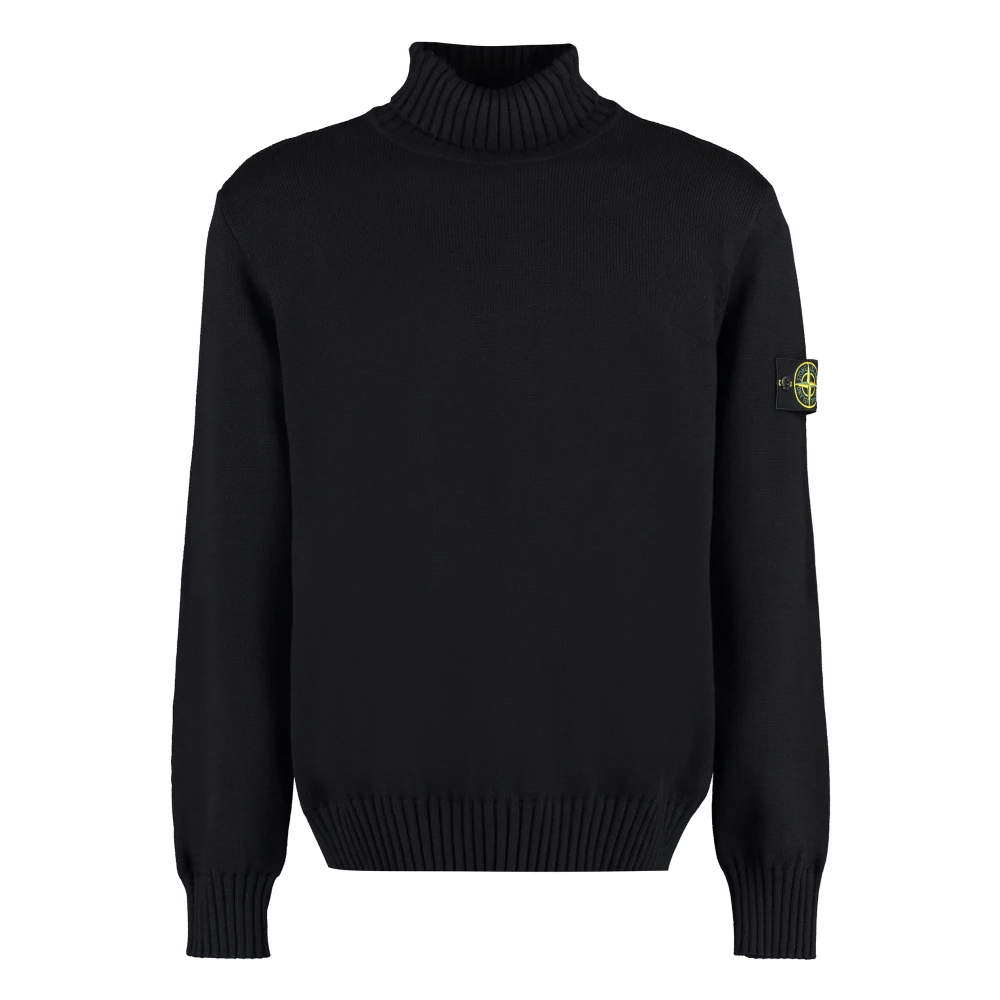 Stone Island Geribbelde Katoenen Coltrui Black Heren