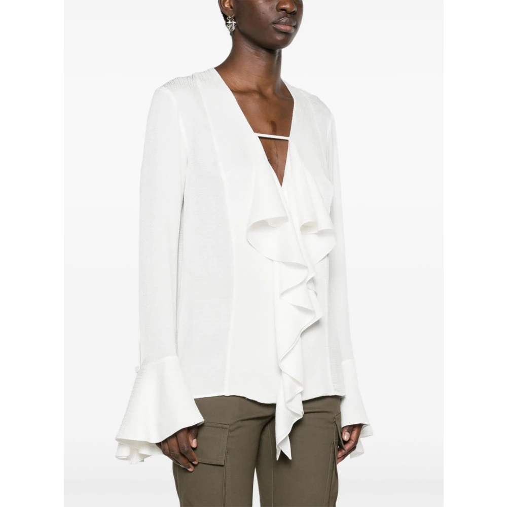 Givenchy Witte Zijden Blouse met Gerimpelde Rand White Dames