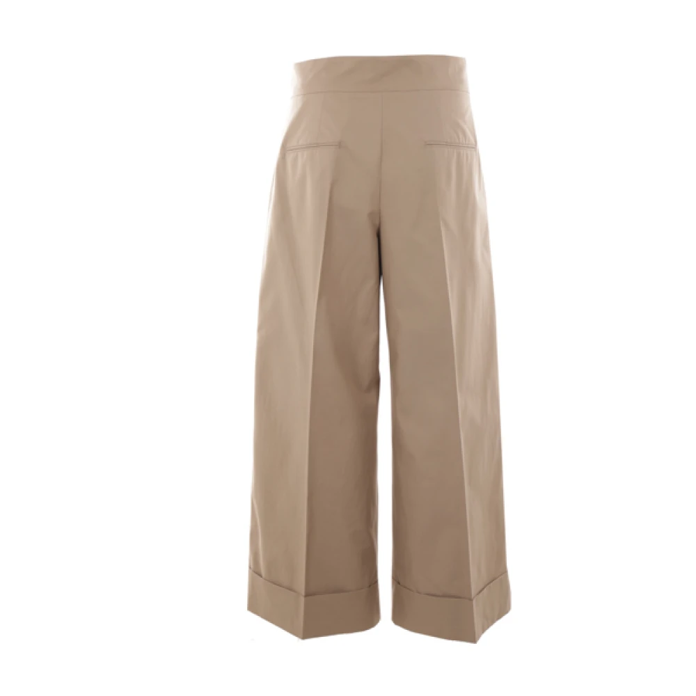 Max Mara Wijde Beige Katoenen Twill Broek Brown Dames