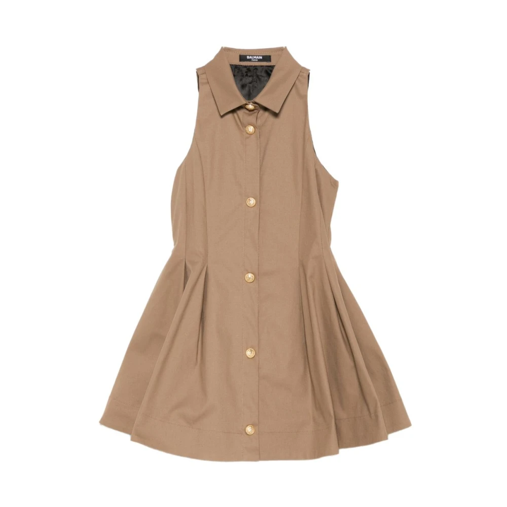 Balmain Unisex Kids Brown Flared Dress With Buttons - Kids Occasion Wear - 8 Y - Kids
