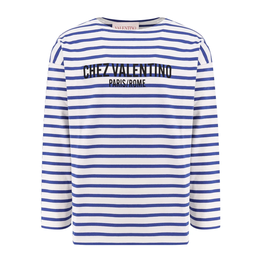 Valentino Gestreept katoenen T-shirt met Paris Rome print Blue Heren