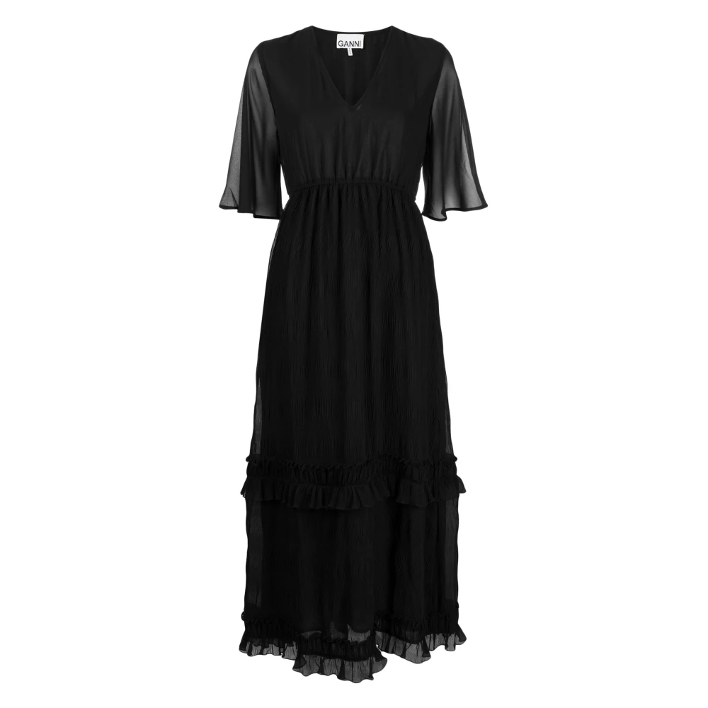 Ganni Elegante V-hals Maxi Jurk Black Dames