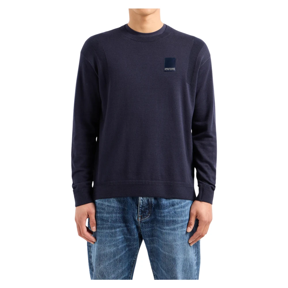 Armani Exchange Blauwe Sweater U Giro+Patch Blue Heren