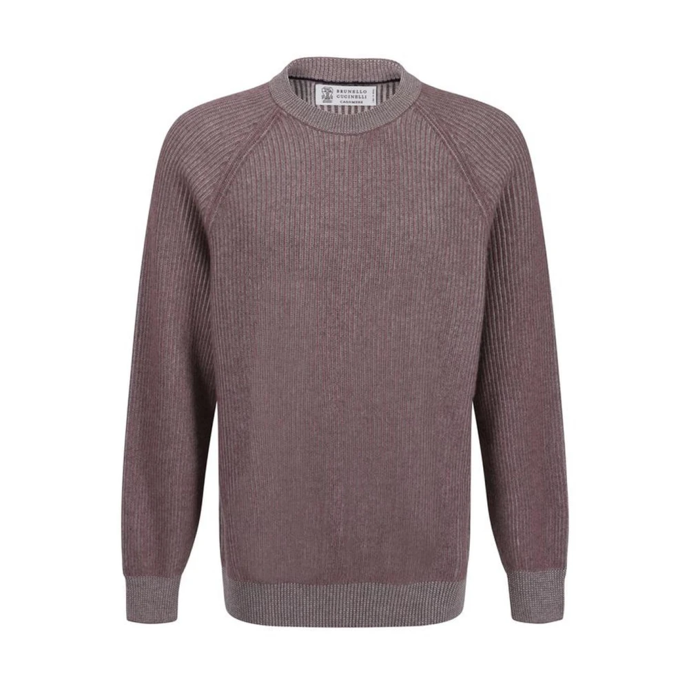 BRUNELLO CUCINELLI Geribbelde Cashmere Crew Neck Sweater Purple Heren