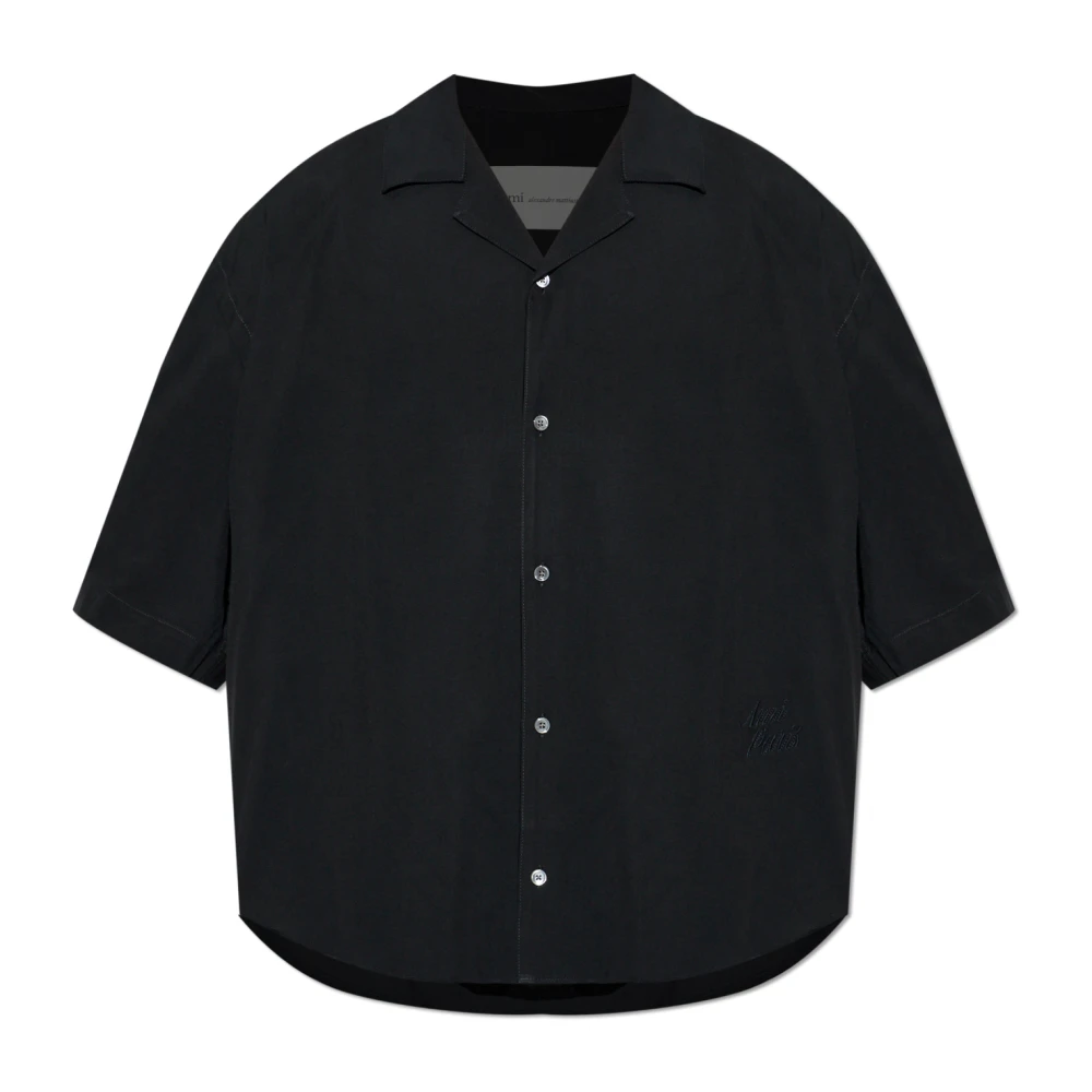 Ami Paris Men's Black Short Sleeve Embroidered Boxy Shirt - Short Sleeve Shirts - L - Shirts