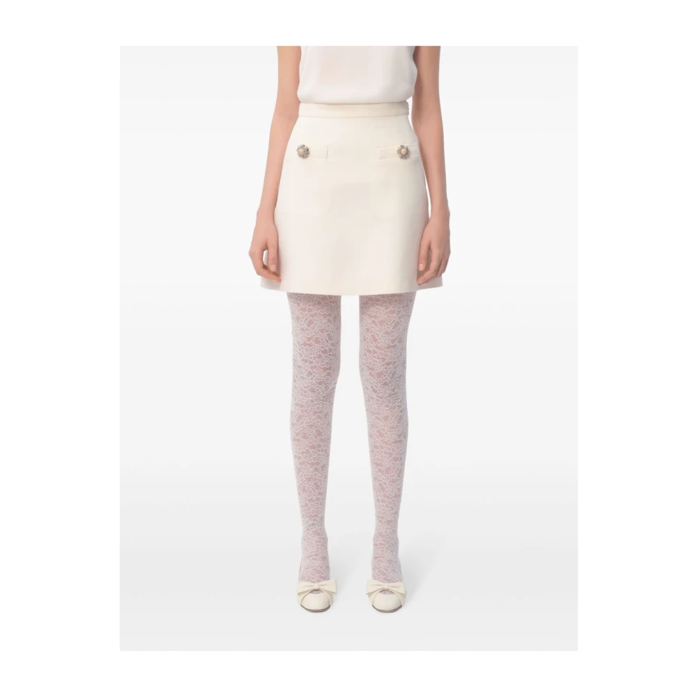 Valentino Ivoor A-lijn Rok met Knoopdetails Beige Dames