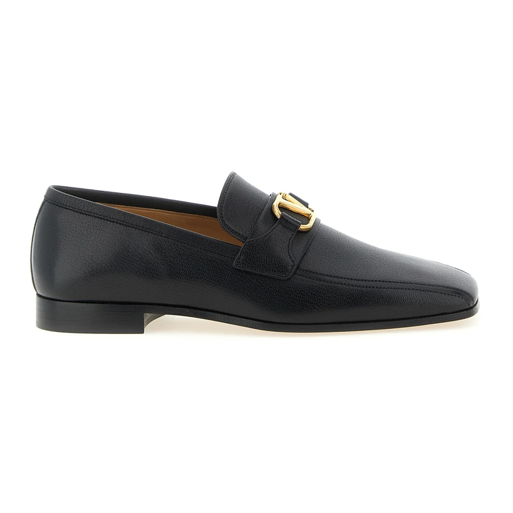 Valentino Garavani Mannelijk Zwart Schoenen Heren, 42 Eu, Leer, Loafers Met Vierkante Neus