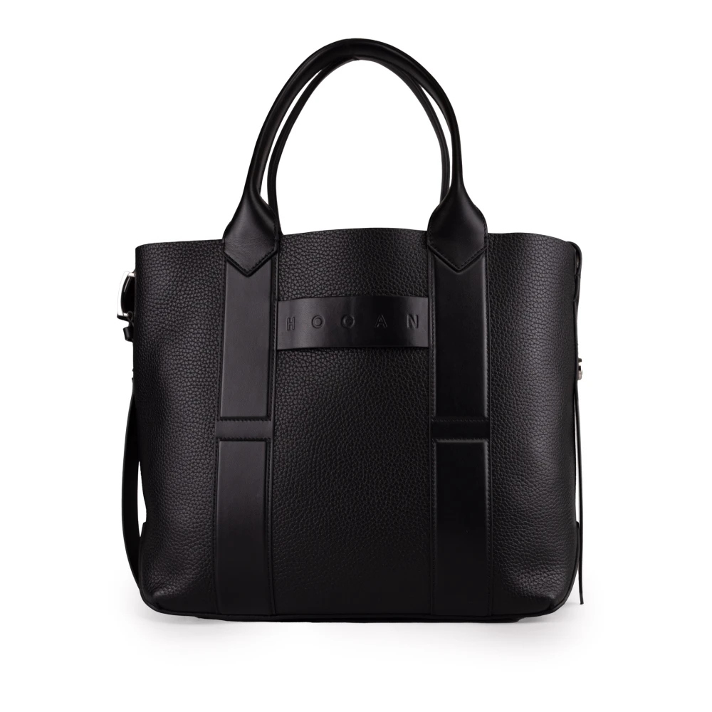 Hogan Zwarte leren shopper tas met afneembare band Black Dames
