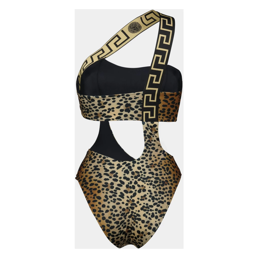 Versace Luipaardprint One Shoulder Badpak Brown Dames