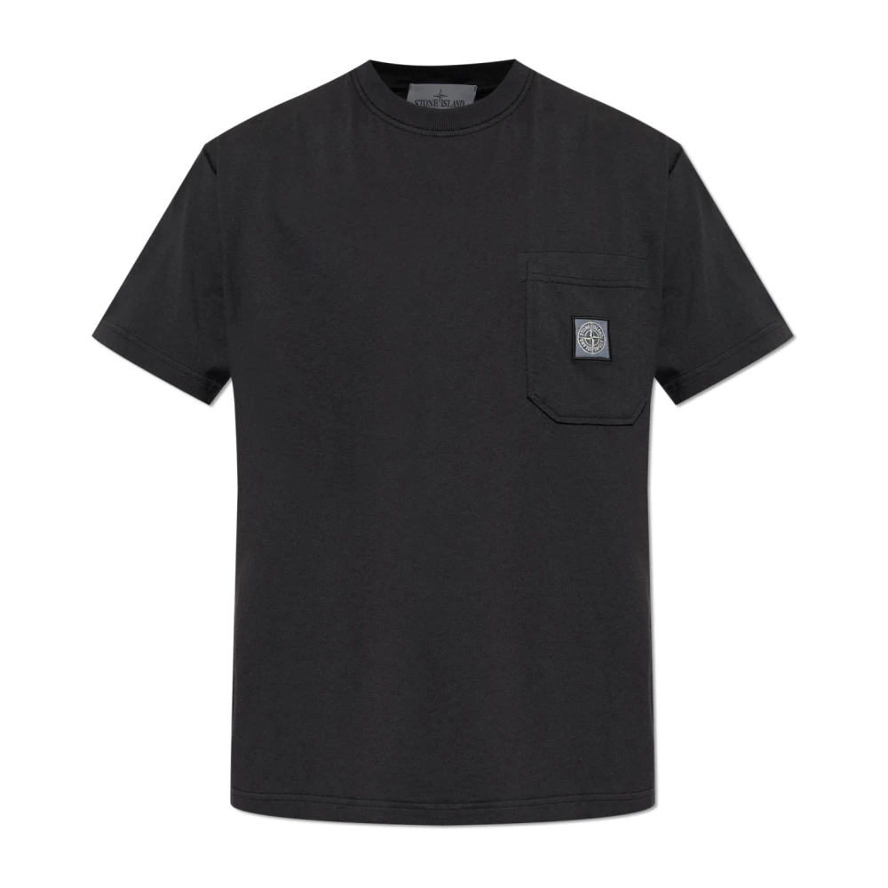 Stone Island Men's Black T-Shirts, Xl, T-Shirt With Pocket
